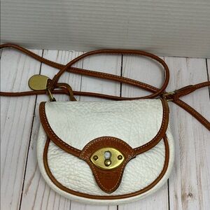 Vintage Dooney & Bourke belt bag/ crossbody. White & brown pebbled leather. GUC